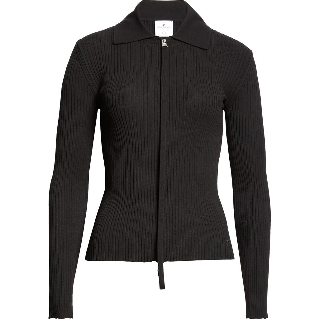 Courrèges Rib Double Zip Cardigan In Black