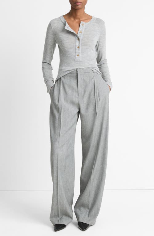 Vince Merino Wool Henley In Heather Stone Grey