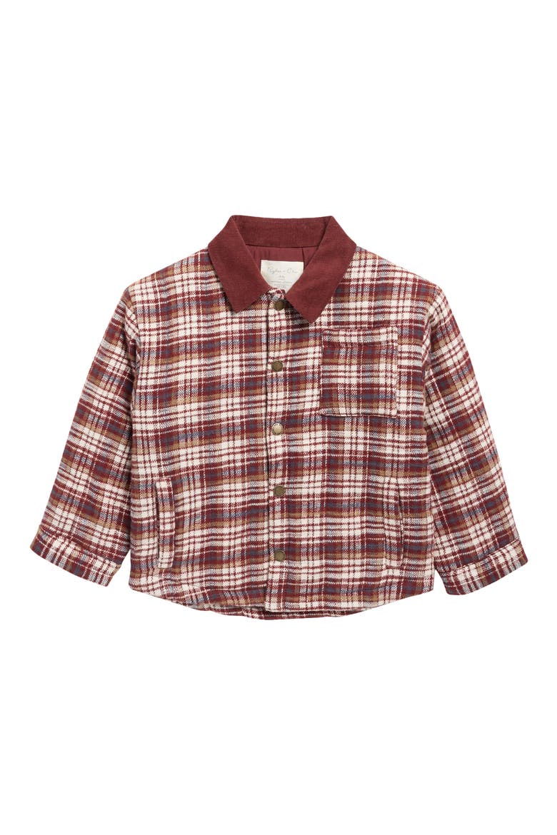 Kids' Nashville Quilted Plaid Flannel Shirt Jacket, Main, color, BURGUNDY