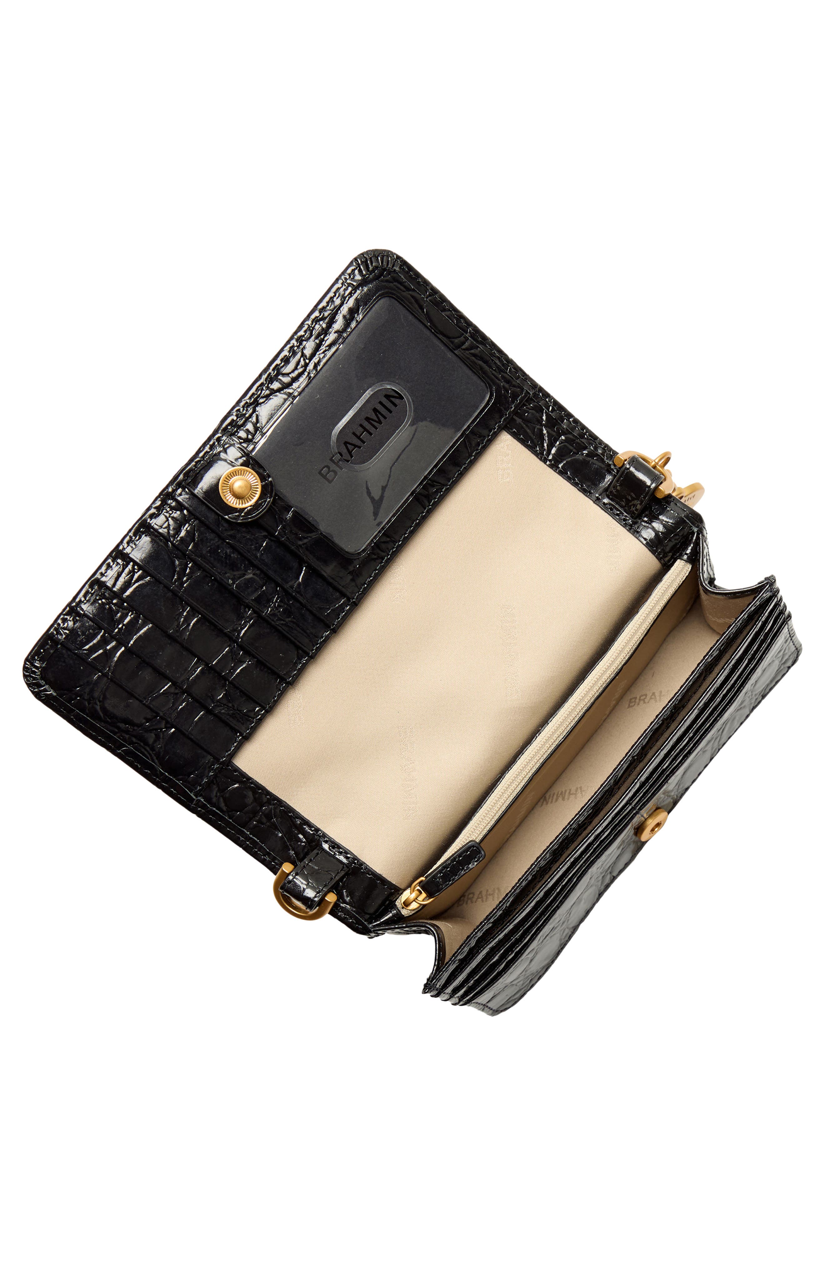 Brahmin Minuette Croc Embossed Leather Crossbody Bag, Alternate, color, Black