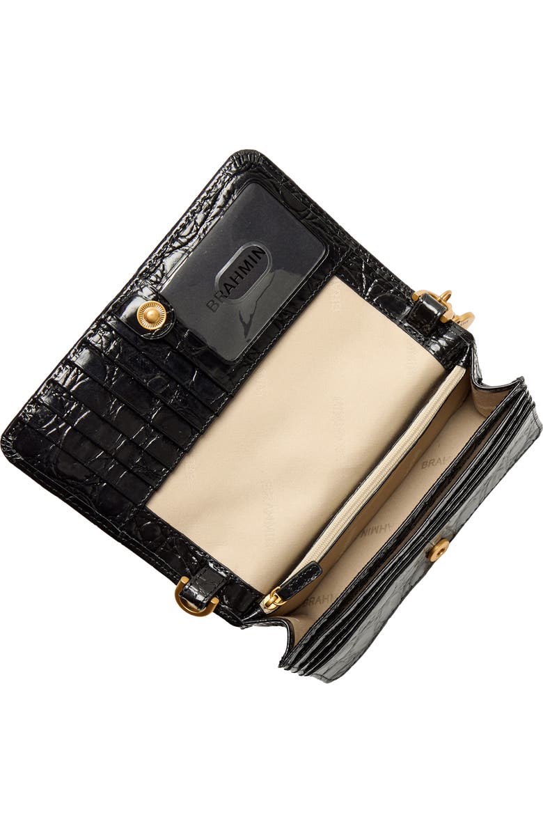 Brahmin Minuette Croc Embossed Leather Crossbody Bag, Alternate, color, Black