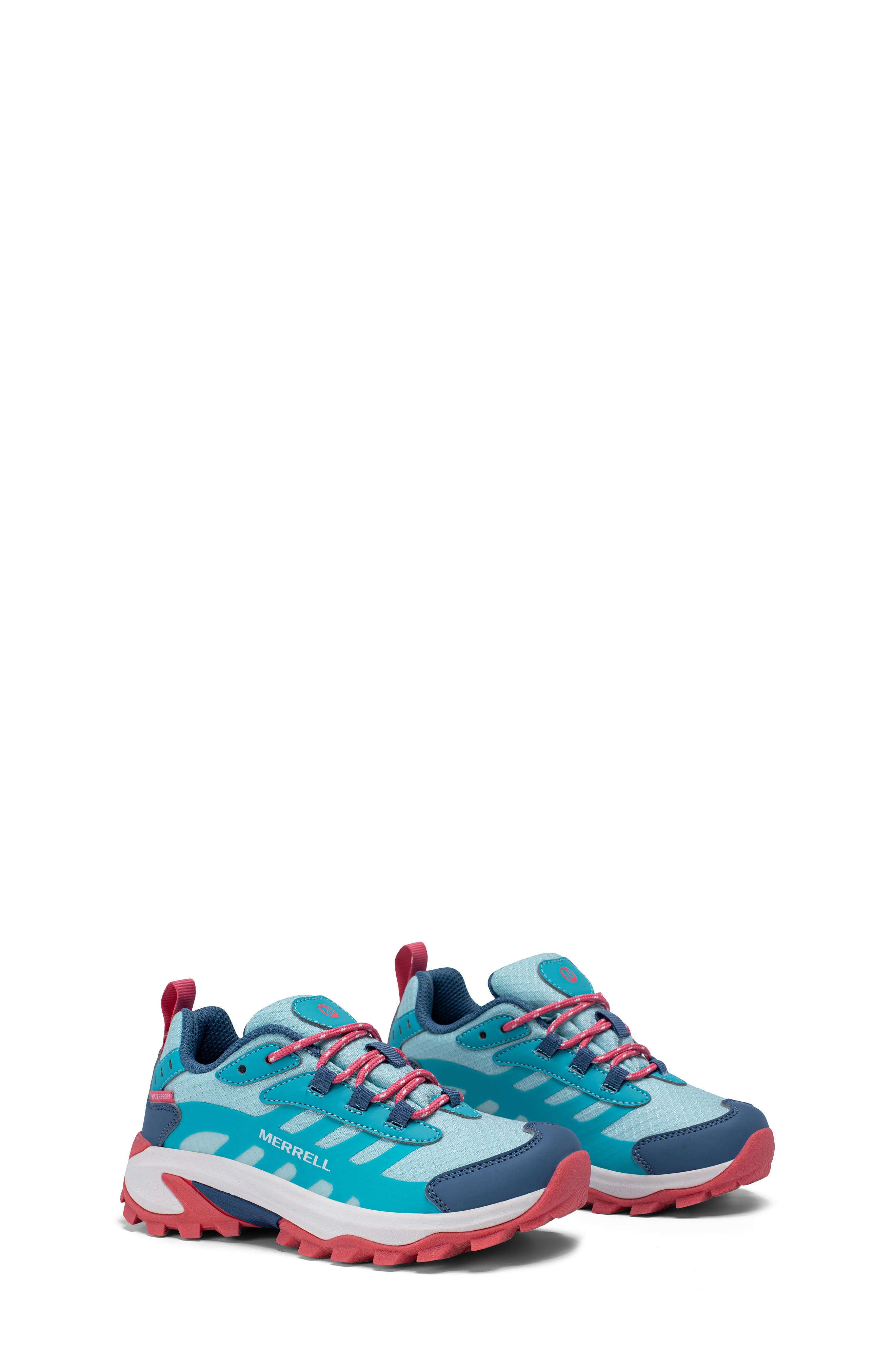 Moab Speed 2 Low Waterproof Hiking Shoe, Alternate, color, TURQUOISE/CORAL