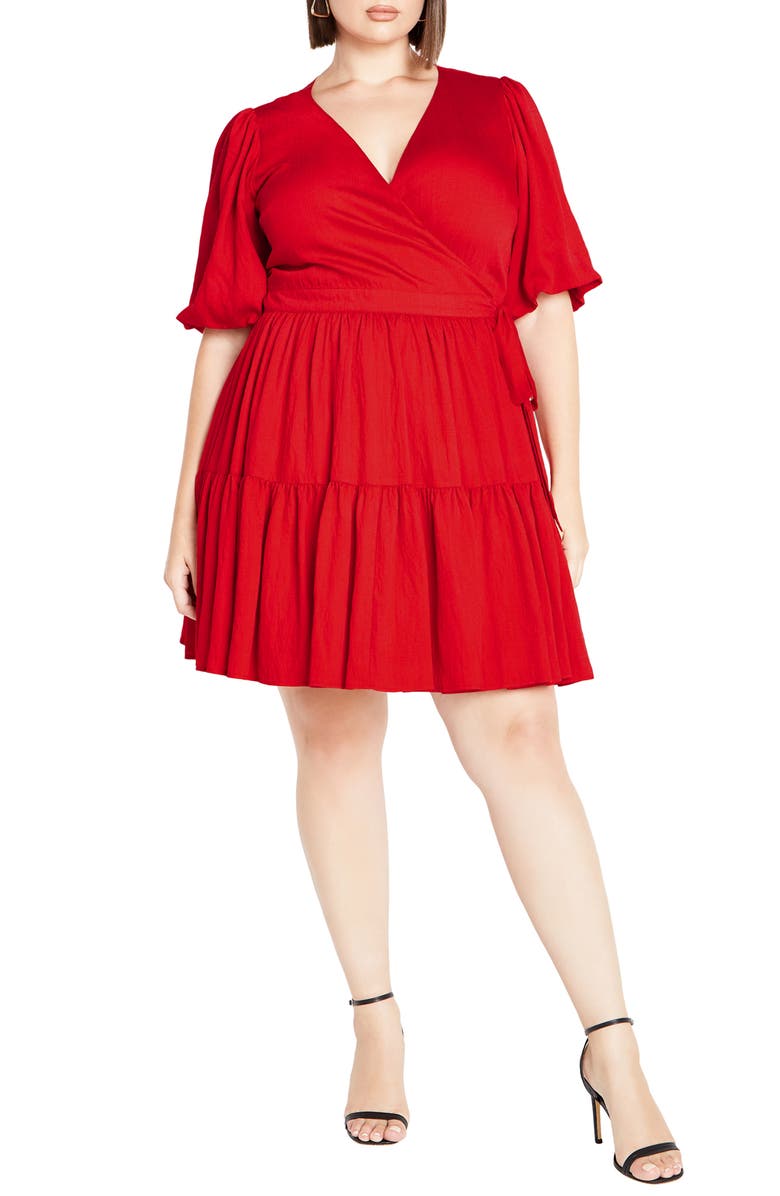 City Chic Nikola Tiered Wrap Dress, Main, color, 