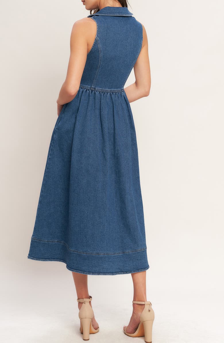 FLYING TOMATO Sleeveless Denim Midi Dress, Alternate, color, Medium Indigo