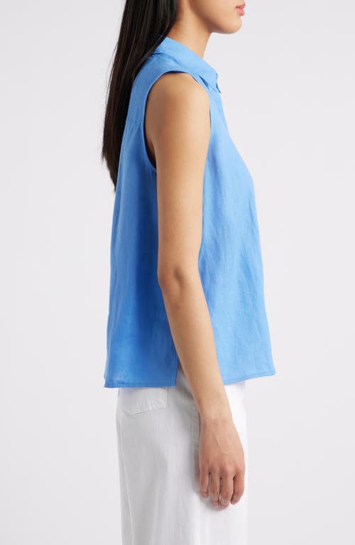 Eileen Fisher Classic Sleeveless Organic Linen Button-up Shirt In Ultma