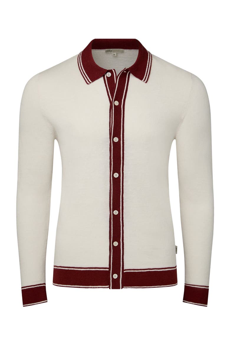 Linen Long Sleeve Sweater Polo, Alternate, color, SALT/BRICK