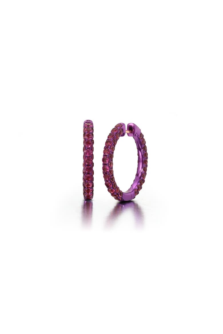 Large Rhodolite & Magenta Rhodium 3 Sided Hoops, Main, color, Purple