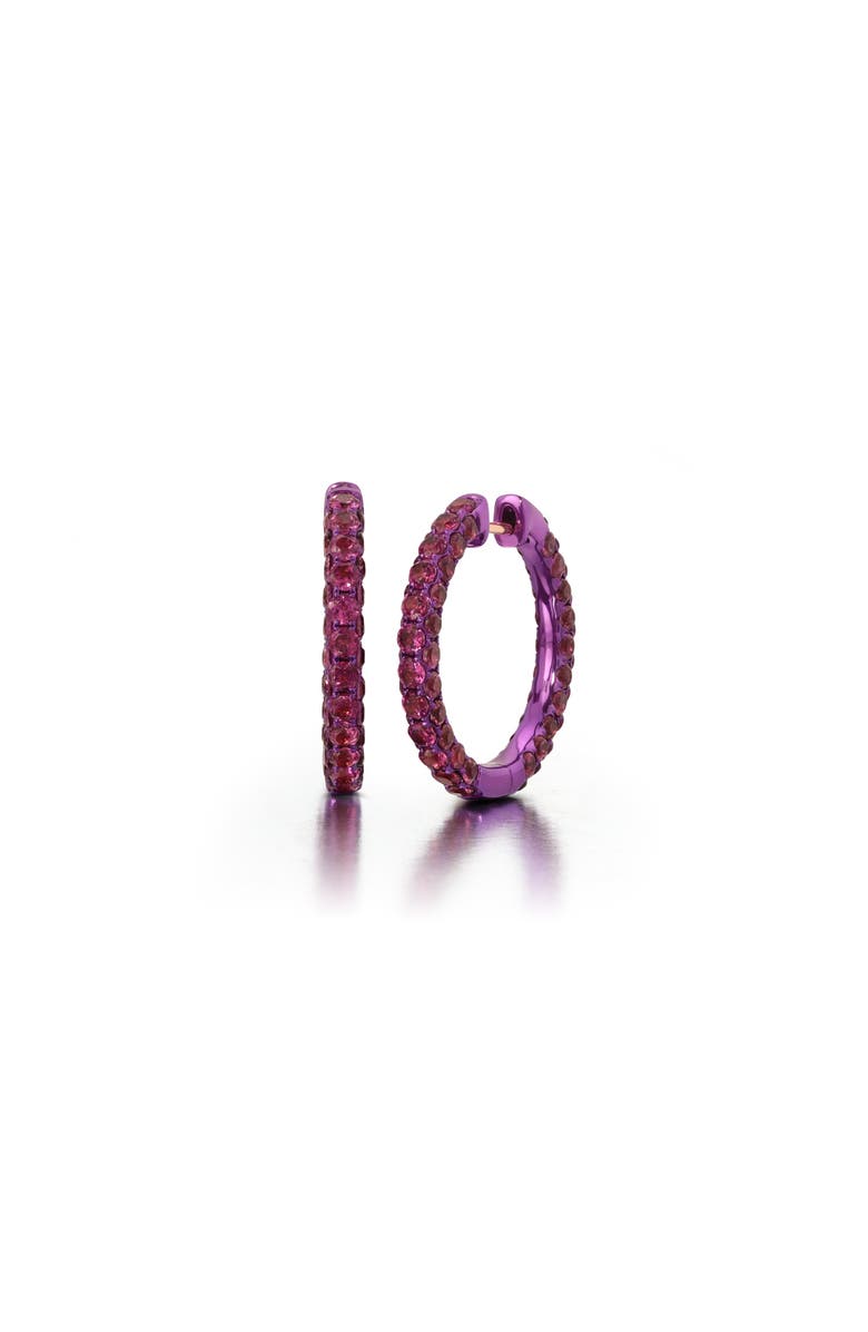 Graziela Large Rhodolite & Magenta Rhodium 3 Sided Hoops, Main, color, Purple