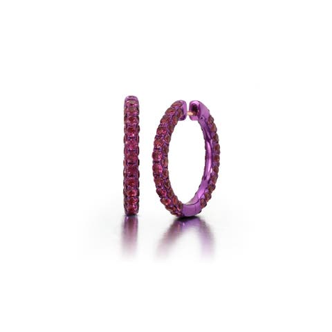 Large Rhodolite & Magenta Rhodium 3 Sided Hoops