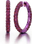 Graziela Large Rhodolite & Magenta Rhodium 3 Sided Hoops