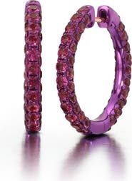 Graziela Large Rhodolite & Magenta Rhodium 3 Sided Hoops