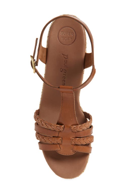 Paul Green Ava Wedge Sandal In Cognac Leather