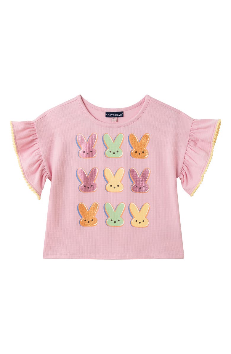 Andy & Evan Kids' Flutter Sleeve Graphic T-Shirt, Main, color, Pkt-Pink Bunny