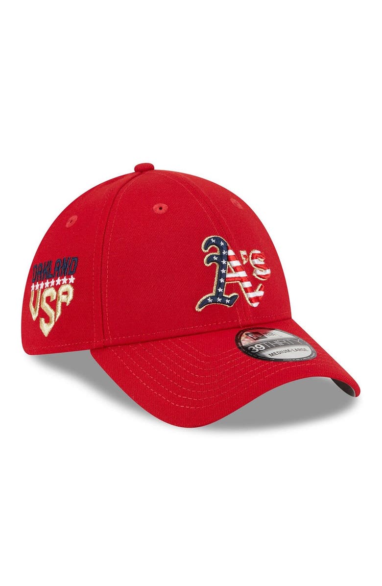 New Era Men's New Era Red Oakland Athletics 2023 Fourth of July 39THIRTY Flex Fit Hat, Main, color, Red