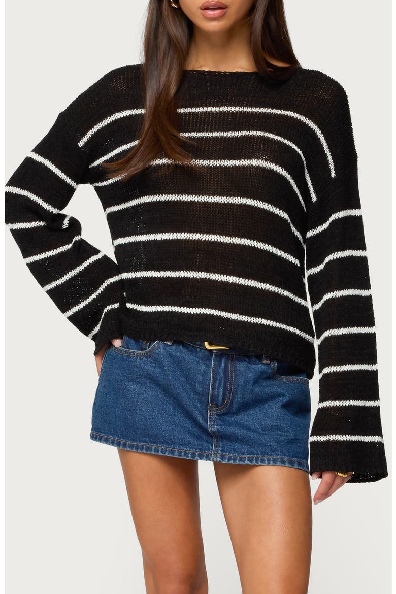 Stripe Drop Shoulder Sweater, Main, color, BLACK-AND-WHITE