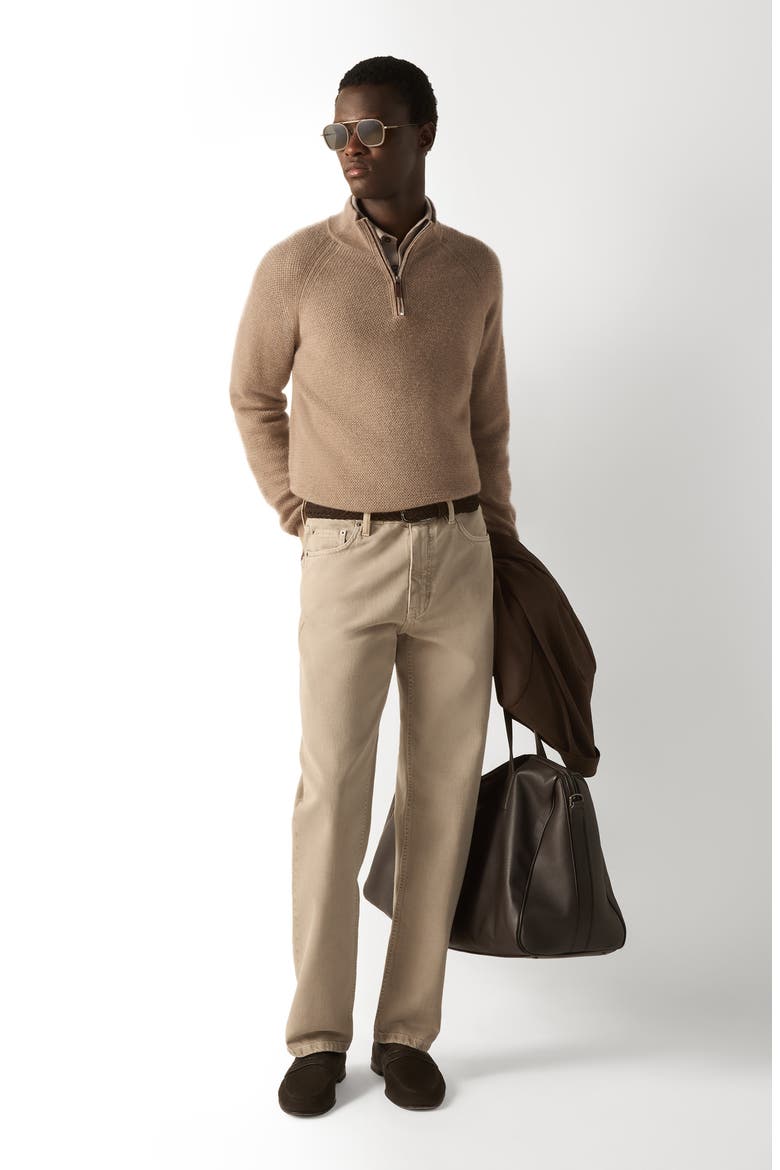 Oasi Cashmere Jacquard Quarter Zip Sweater, Alternate, color, LIGHT BEIGE