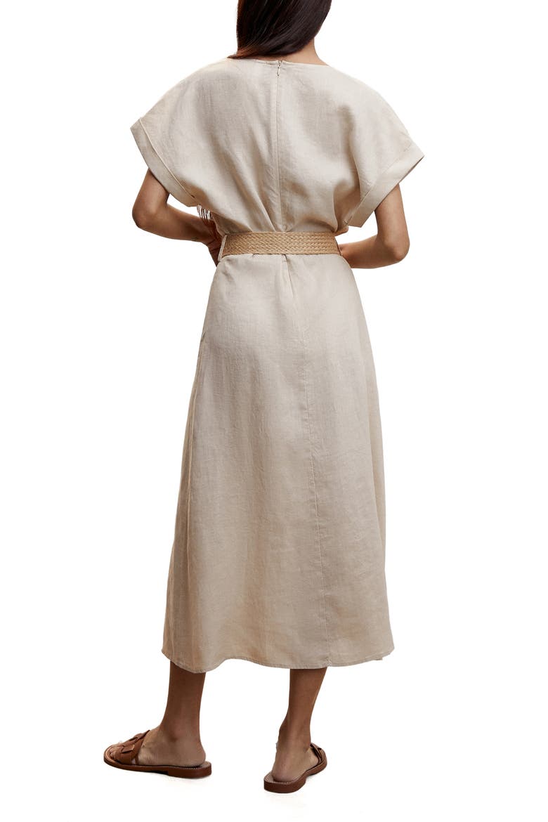 Belted Linen A-Line Dress, Alternate, color, BEIGE