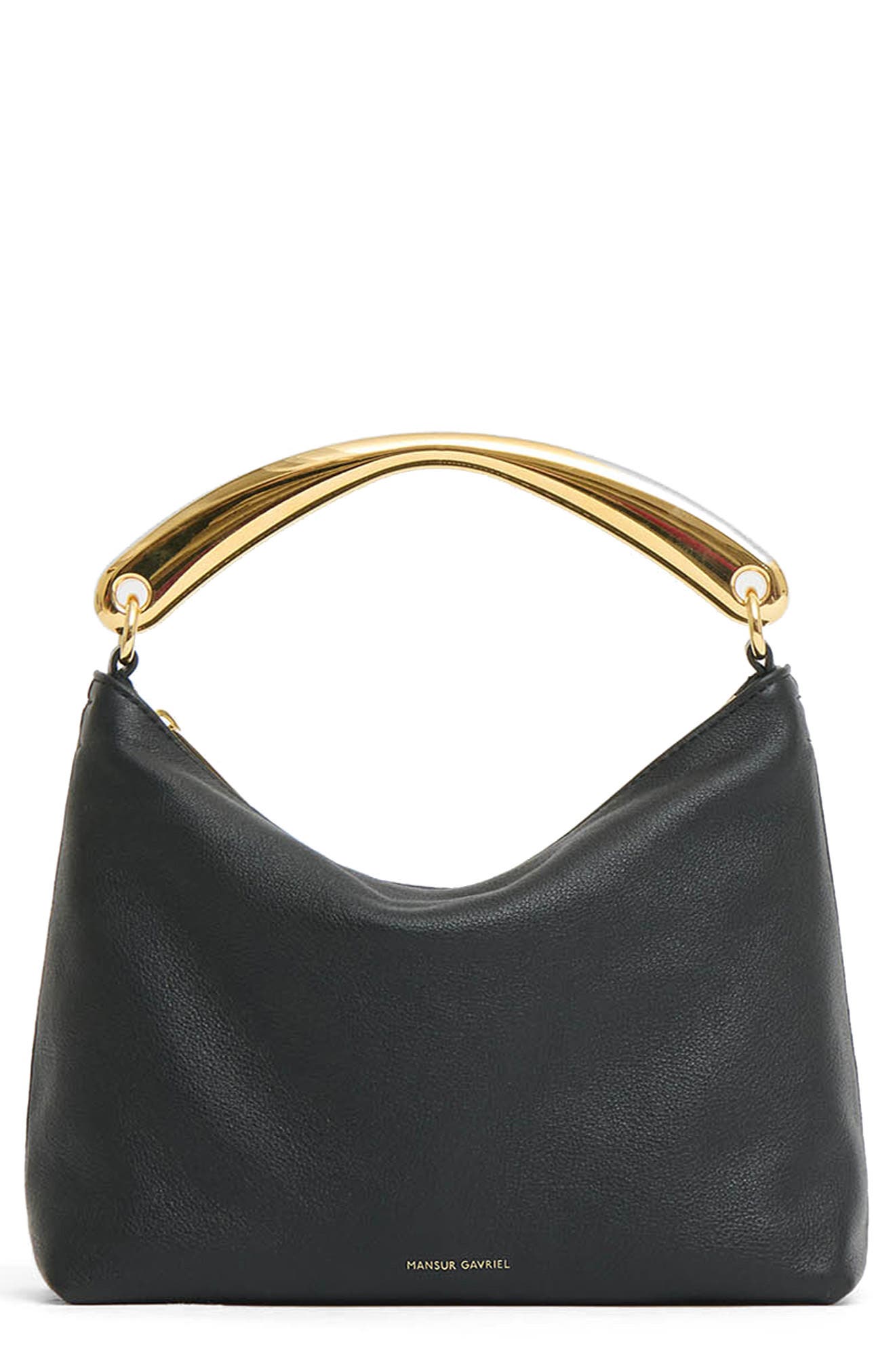 Mansur Gavriel Hera Metal Handle Leather Bag, Main, color, Black/ Flamma