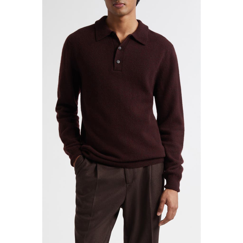 Sunspel Lambswool Polo Sweater In Burgundy