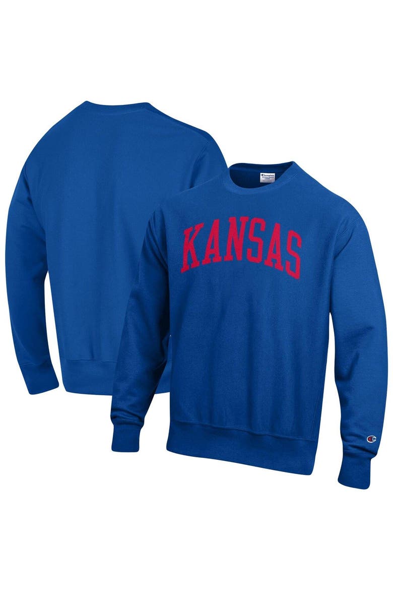 Men's Champion Royal Kansas Jayhawks Arch Reverse Weave Pullover Sweatshirt, Main, color, Royal