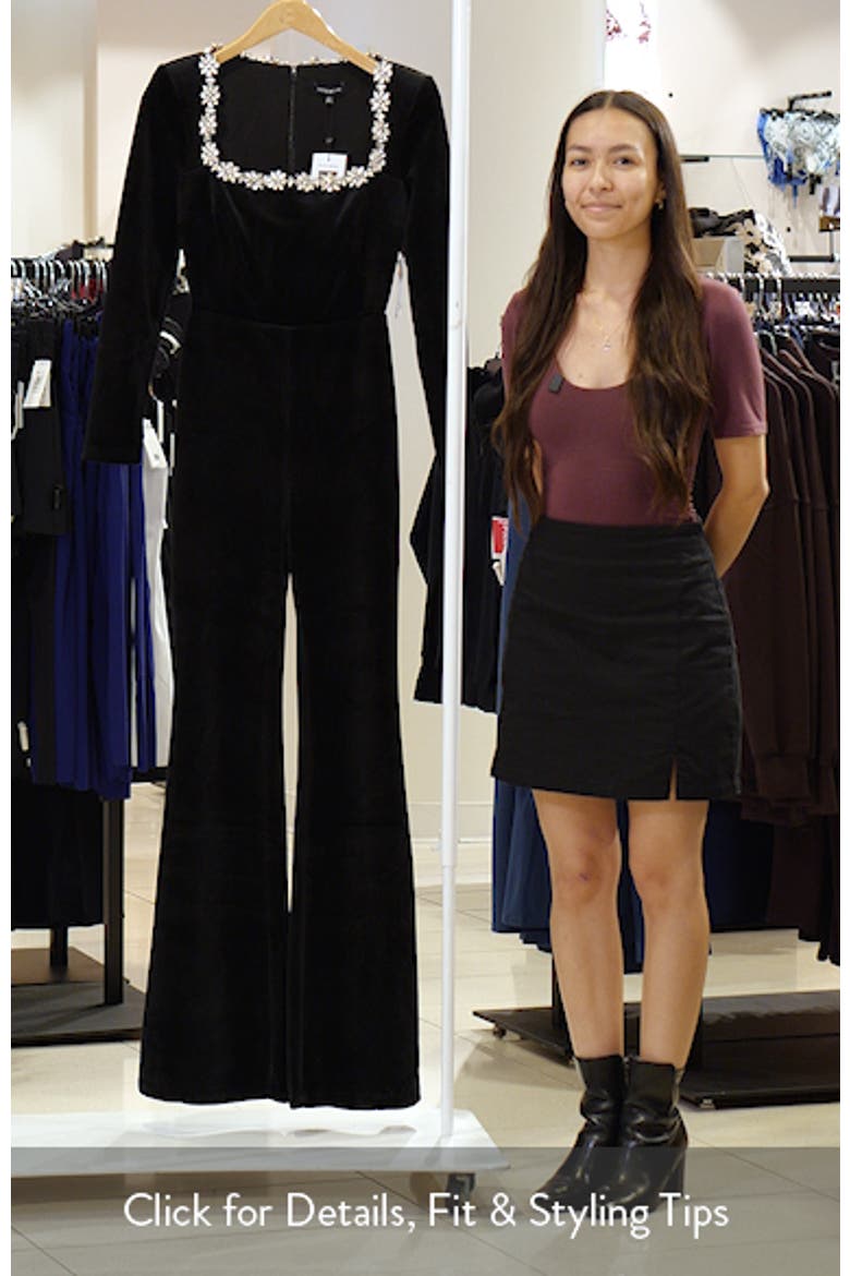 Kimberly Rhinestone Trim Velvet Jumpsuit video