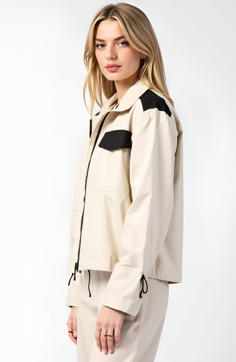 Modenaire Cropped Zip-Up Jacket with Contrast Pockets, Alternate, color, Beige