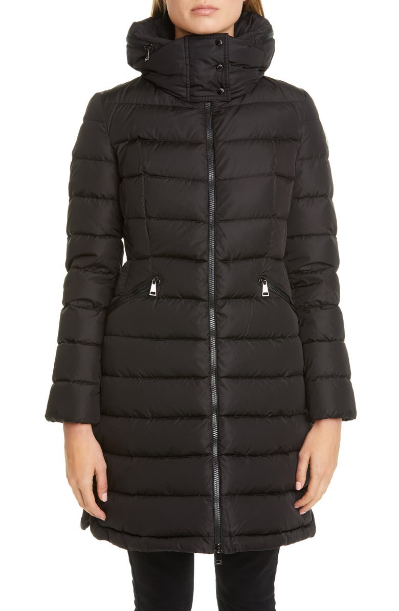 Moncler Flammette Water Repellent Long Hooded Down Coat, Main, color,