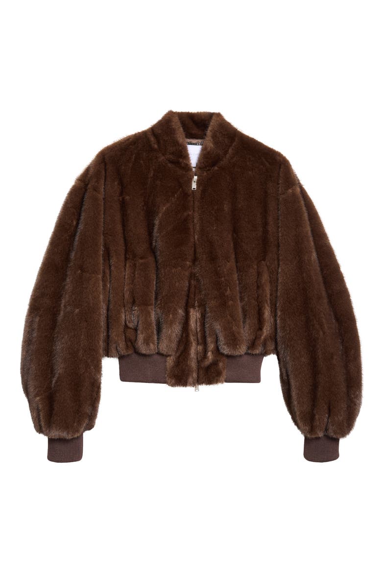 Plush Faux Fur Bomber Jacket, Main, color, BROWN