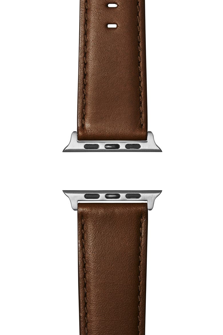 Rail Road Leather 17mm Apple Watch® Watchband, Main, color, DARK NUT BROWN/ SILVER