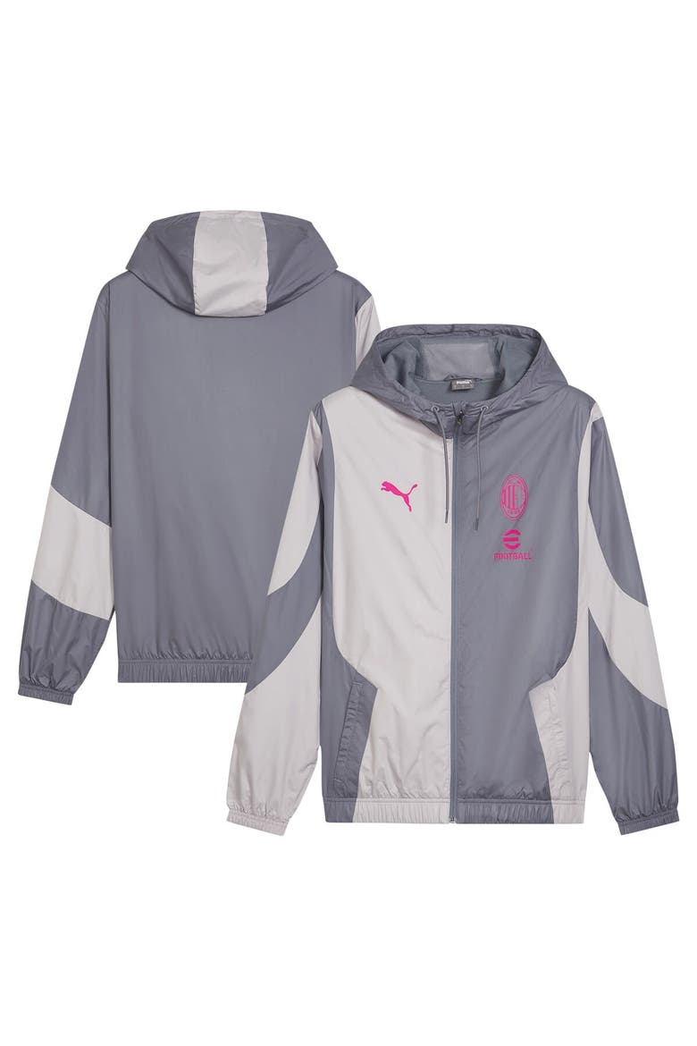 Men's Puma Gray AC Milan 2023/24 Pre-Match Full-Zip Hoodie Jacket, Main, color, Gray
