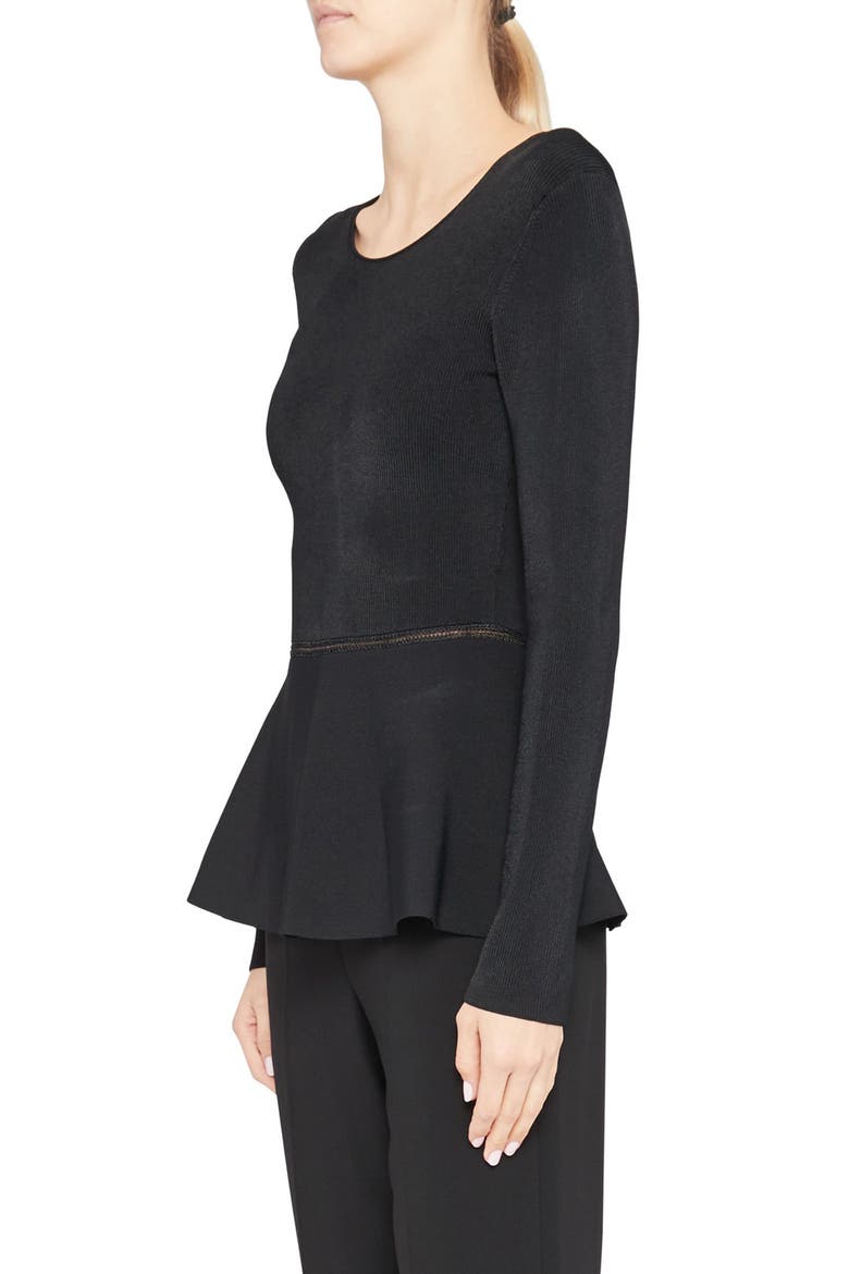 Compact Crepe Peplum Pullover, Alternate, color, BLACK