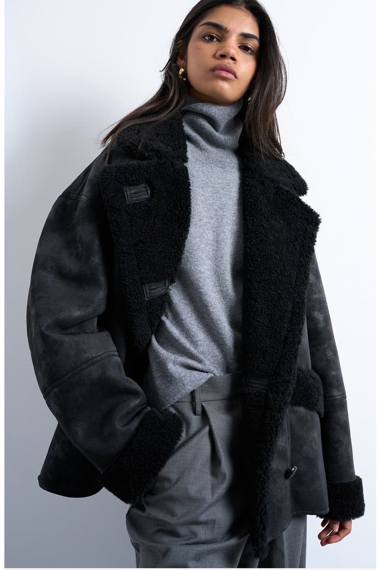 Oversize Faux Leather Coat, Main, color, BLACK