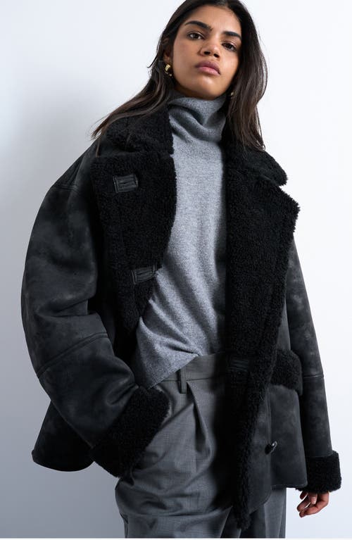 Topshop Oversize Faux Leather Coat In Black