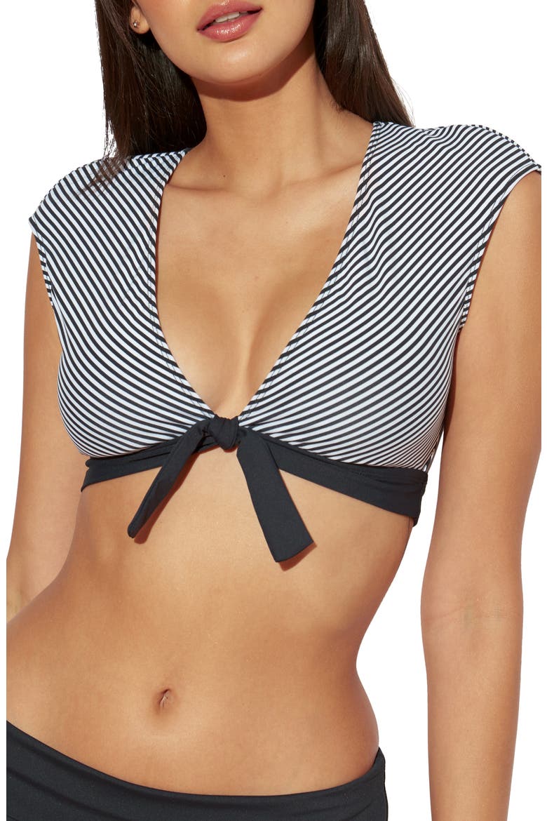 Inside the Lines Tie Front Bikini Top, Main, color, BLACK