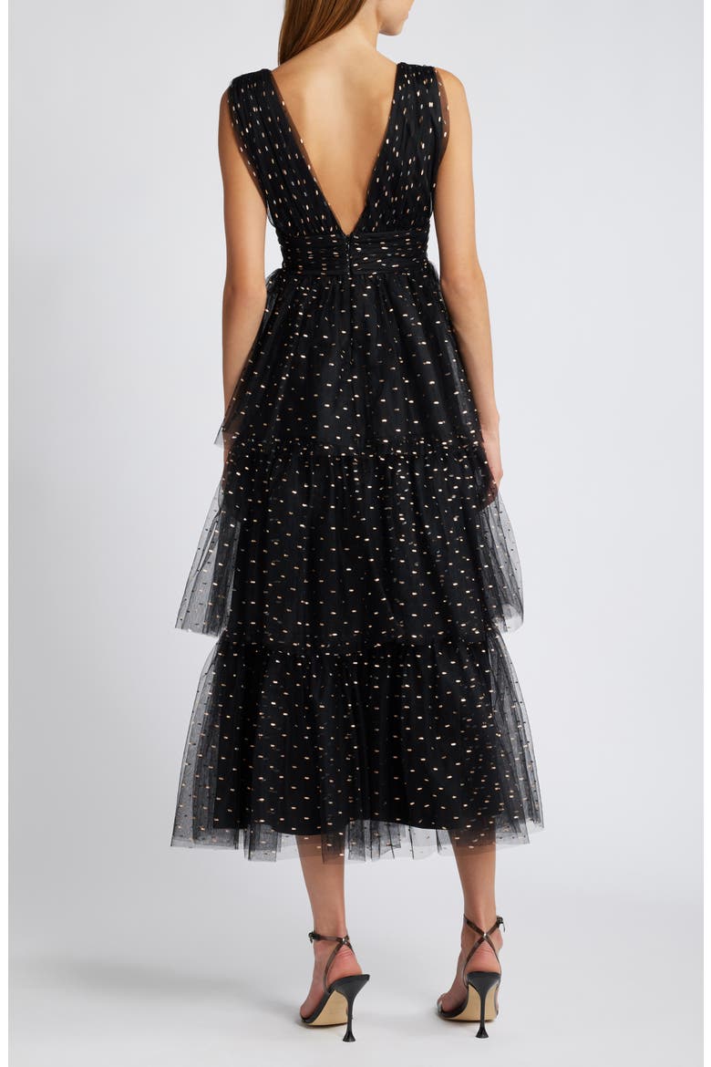 Metallic Tiered Tulle Midi Cocktail Dress, Alternate, color, BLACK/GOLD/SILVER