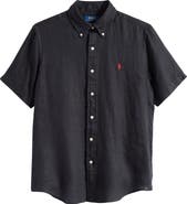 Polo Ralph Lauren Solid Black Short Sleeve Linen Button-Down Shirt