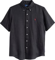 Polo Ralph Lauren Solid Black Short Sleeve Linen Button-Down Shirt