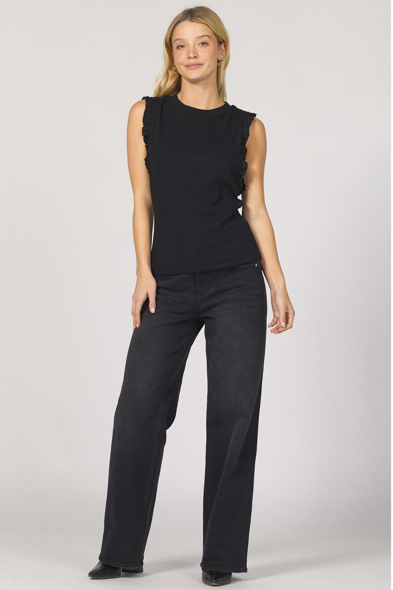 Bridget Rib Tank with Leather Ruffle Trim, Alternate, color, Jet Black