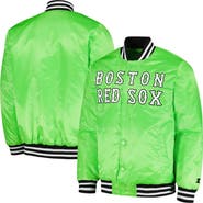 STARTER Men's Starter Neon Green Boston Red Sox Cross Bronx Fashion Satin Full-Snap Varsity Jacket