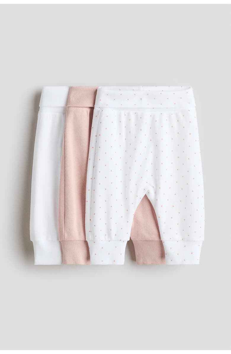 H&M 3-pack Foldover-waist Trousers, Main, color, Light Dusty Pink/Dotted