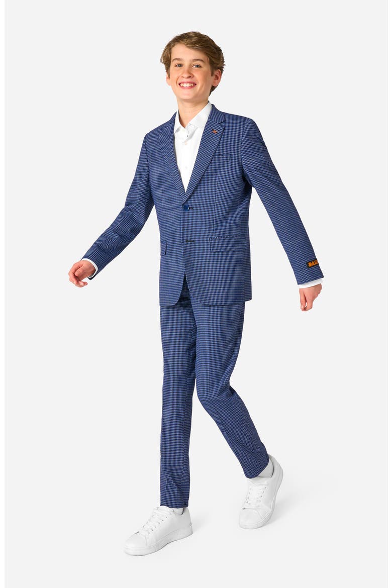 Kids' Daily Navy Houndstooth Check Stretch Suit, Alternate, color, BLUE