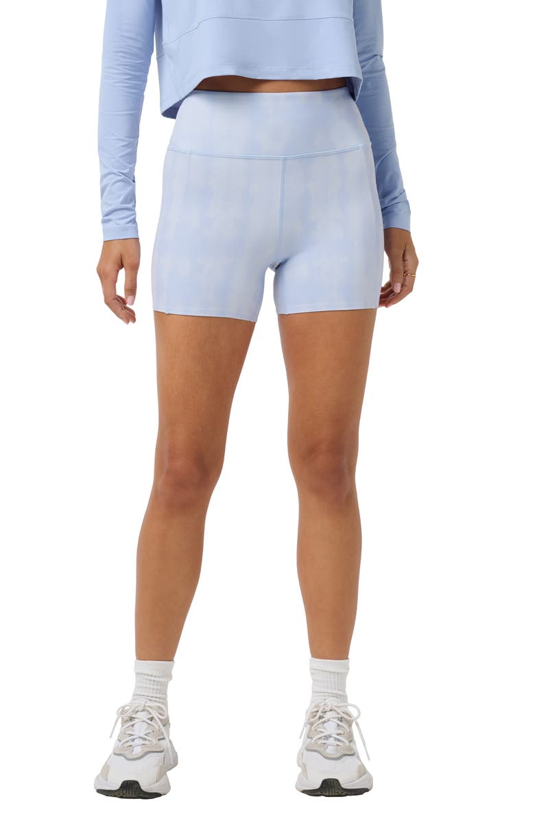 TravisMathew Moveknit Bike Shorts, Main, color, Brunnera Blue Multi