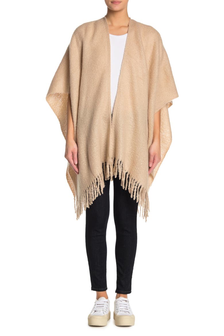 Fringed Bouclé Ruana, Alternate, color, ECHO OATMEAL