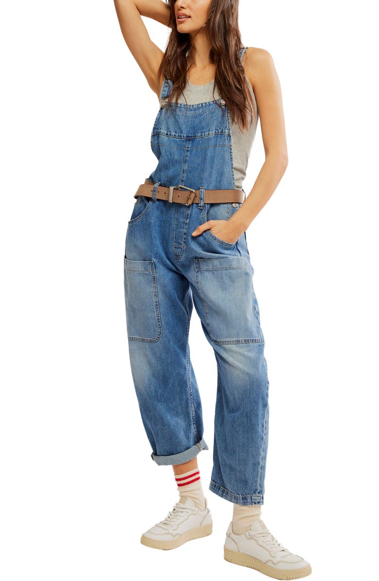 Free People Way Back Denim Overalls, Alternate, color, 