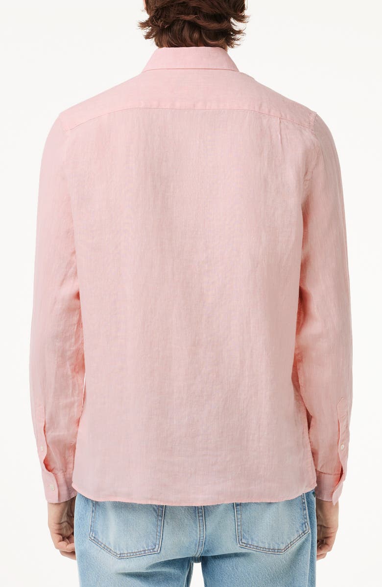 Lacoste Regular Fit Linen Button-Down Shirt, Alternate, color, Flamingo