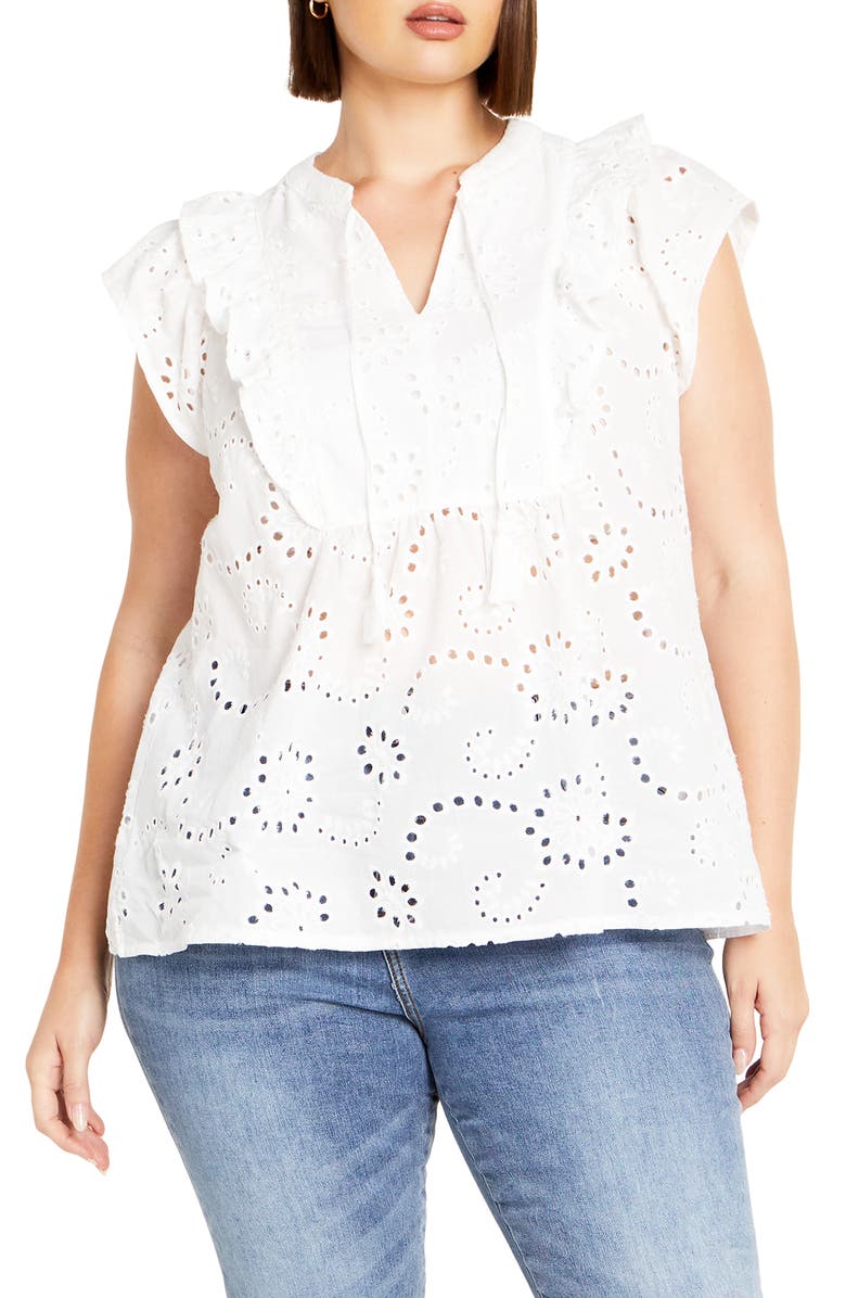 City Chic Casey Eyelet Cotton Top, Main, color,