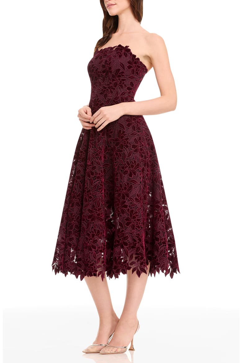 Kailyn Velvet Floral Lace Strapless Cocktail Dress, Alternate, color, OXBLOOD