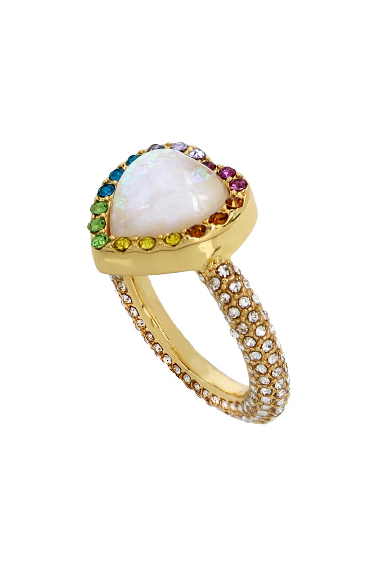 Opal Heart Halo Cocktail Ring, Alternate, color, GOLD/ OPAL RAINBOW