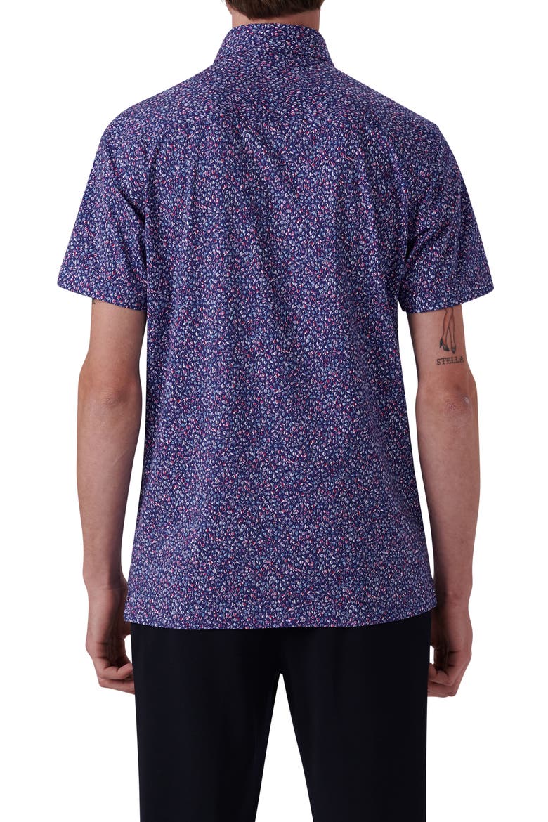 OoohCotton® Floral Short Sleeve Button-Up Shirt, Alternate, color, NAVY