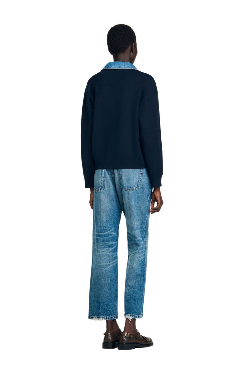 SANDRO Sweater with denim details, Alternate, color, Navy Blue